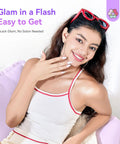 Woman showcasing manicure with Hema-Free Poly Gel Nail Kit With 4 Colors Natural Clear Polygel For Nails, Quick Dry
