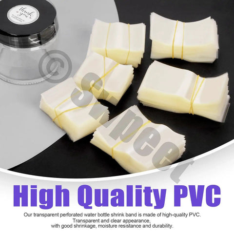 Clear PVC Heat Shrink Bottle Band Kit With 1200 Pieces In Six Sizes bundles displayed with high-quality labels