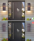 Sleek Outdoor Indoor LED Wall Sconce With Two Lights, 17W Total, Bronze Finish, installed on a modern front porch wall
