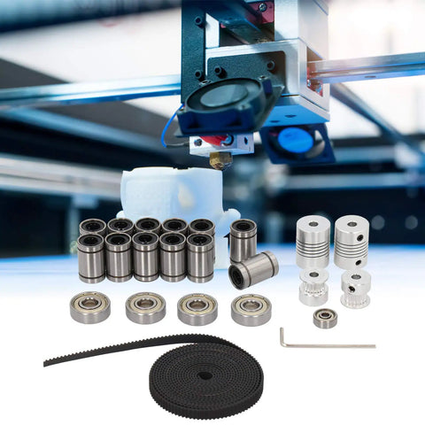 LM8UU Linear Bearing Upgrade Kit For 3D Printers With Motor Shaft Coupler And GT2 Timing Belt Pulleys Featuring Heavy Duty Stainless Steel And Aluminum Alloy Parts For Rock Solid Zero Wobble Printing On i3 Rigs