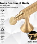 Close-up of Two Pack Solid Brass Cabinet Handles In Gold Finish, showing cross section and durability features.