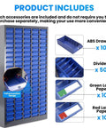 Heavy Duty 100 Drawer Nut And Bolt Organizer With Labels And Adjustable Dividers ABS Drawers And Alloy Steel Frame For Workshop Garage Freestanding Parts Cabinet With 920 Pound Load Capacity visible with drawer close-ups and labels