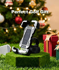 Kick Back And Play With This Hella Secure Golf Push Cart Phone Holder Mount featuring a black and silver design on green turf.