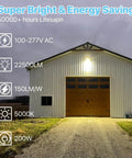 Top Notch 200W LED Parking Lot Light With Built In Photocell, illuminating a barn at night, energy-saving outdoor lighting.