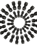 All in One 40 Piece Push to Connect Fittings Kit for Pneumatic Air Lines arranged in a circular pattern, black PU and plastic