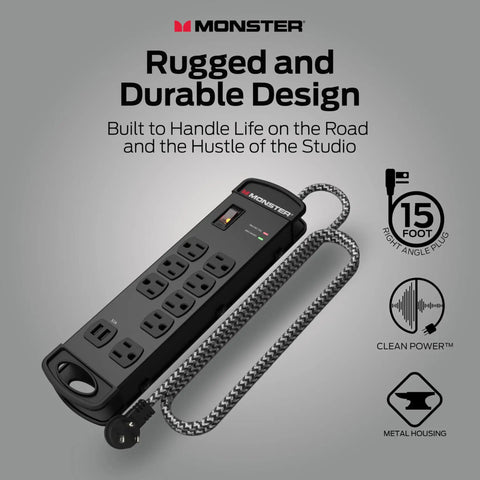 Power Strip Pro Surge Protector With 1960 Joules Of Protection Eight Outlets And Two USB A Ports Fifteen Foot Extension Cord