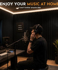 Premium Acoustic Foam Panels 4 Pack 48 By 24 By 2 Inch High Density Soundproof Wall Tiles in a home recording studio.