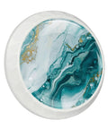 Level Up Your Space With These Seriously Dope 4 Pack Marble Look Cabinet Knobs, Featuring Smooth Round Shapes That Give Any Drawers Or Dressers A Fresh New Vibe Including Mounting Screws For Easy Installation, white round knob with teal and gold marble design.