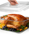 Mega Sized Glass Food Storage Container With Airtight Locking Lid 6500 Ml 28 Cup Capacity holding roasted turkey and fruits