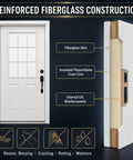 32 By 80 Inch White Primed Fiberglass Front Entry Door Slab with smooth texture and clear low E glass exterior view.
