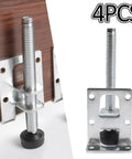 4 Pack Adjustable Leveling Feet For Tables Cabinets And Workbenches With Lock Nuts L Shaped Bracket And Rubber Protectors 102mm Bolt Cold Rolled Steel Construction Rust Resistant Heavy Duty