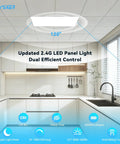 1 Pack 2x4 LED Flat Panel Light 70W 7700LM Recessed Ceiling Fixture in modern kitchen, featuring smart app and switch control, CCT 3000K-6500K.