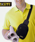 Man in yellow shirt wearing Ergonomic Sling Bag Chest Backpack For Men And Women Crossbody Tool Pouch Waterproof Lightweight Everyday Carry