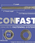 One Half Inch By Seven Inch Galvanized Wedge Anchor For Concrete In Moist Environment Built Tough Box Of Twenty Five Heavy Duty Fastener For Secure Long Lasting Concrete Installations displayed with nut and washer dimensions.