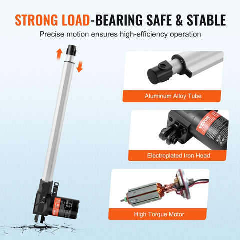 Linear actuator 12V, 16-inch heavy-duty; aluminum alloy tube, high-torque motor, mounting bracket