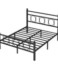 Top Tier Full Bed Frame With Sleek Headboard And Zero Groan Steel Base For Dreamy Nights No Sweat Assembly Low Profile Platform in matte black.