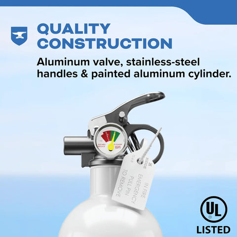 Boat Fire Extinguisher 5BC Single Use For Marine Fires All Metal Construction With Aluminum And Stainless Steel Corrosion Resistant Ideal For Boats Class B And C Fire Safety