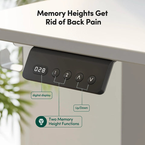 L Shaped Electric Standing Desk With Killer Storage Drawers, Reversible Tabletop For A Legit Home Office Or Gaming Setup, 63x48 Inch Large Workspace, Dual Memory Presets, Smooth Glide Motor, Fresh Warm White Finish showing digital display with memory height functions.