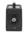 Heavy Duty Aluminum 5 Bay USB4 40Gbps External Drive Enclosure With Silicone Grip Sleeve back view showing fan and ports.