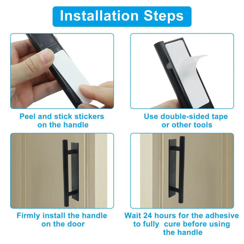 30 Pack Self Stick Push Pull Helper Door And Cabinet Handles For Kitchen Cabinets Drawers Adhesive Mount No Drilling Needed Easy Grip For Smooth Operation And Durable Plastic, black handle installation steps