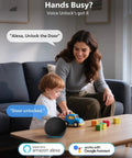Wifi Smart Deadbolt Lock Set With Two Lever Handles And Keypad Front Door Upgrade Level Up Your Home Security With This No Fuss Install And Reliable Remote Access For Everyday Grind in use with a child and smart speaker.