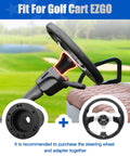 Slick Black Steering Wheel Adapter For EZGO TXT And RXV Golf Carts attached to steering column in golf cart interior.