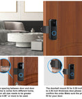 Anti Theft Adhesive Doorbell Mount Bracket For Video Doorbell No Drilling, shown on wooden door, measures thickness for fit.