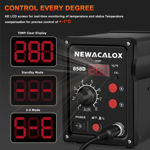 Digital LED display of Hot Air Rework Station With Soldering Capability And Airflow Adjustable Fast Warm Up In 3 To 5 Seconds