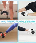 Close-up of adjustable ankle straps for weight lifting with dumbbells in gym setting. Black unisex gear for home gym.