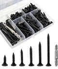 Rock Solid Number Six Fine Thread Drywall Screws Assortment With Phillips Bugle Heads For Sheet Rock And Wood Fixes Heavy Duty Rustproof Carbon Steel DIY Hardware Kit displayed in a clear organizer with various screw lengths.
