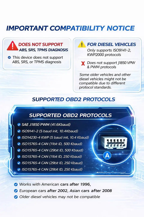Compatibility notice for V519 OBD2 Scanner Diagnostic Tool Car Code Reader With 35901 Built In DTC Library Check Engine Light Reader