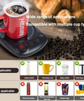 Always Keep Your Daily Grind Nice And Toasty With This Electric Coffee Mug Warmer Featuring Five Heat Settings Plus A Sleek Touch Pad Auto Shut Off Keeps Your Office Setup Secure showing a red cup on a warmer.