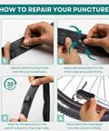 Steps to use Bike Puncture Repair Kit With Self Adhesive Tire Patches For Road MTB BMX And EBikes Travel Size Patch Kit
