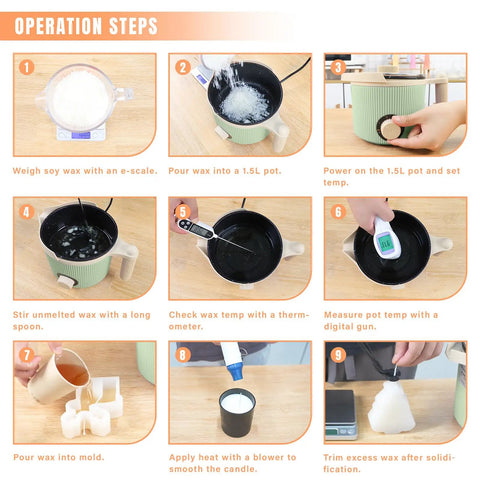 Step-by-step guide of All In One Candle Making Kit With A 3 LB Melting Pot Heat Gun Digital Thermometer Digital Scale Wick Trimmer Pro DIY Tools For Adults Great For Home Candle Craft Projects And Fixing Wax Mistakes