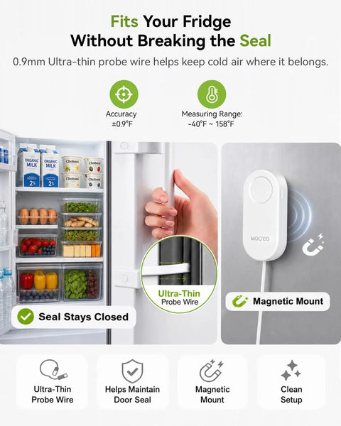 WiFi Freezer Thermometer Alarm With Digital Monitor Hub, App And Email Alerts, 2 Year Data Export, No Subscription Fee, 2 Remote Temperature Sensors For Home Refrigerator And Freezer with ultra-thin probe wire