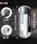 Image of Oxygen Sensor Socket 22mm 7/8 Inch 3/8 Drive Offset O2 Sensor Removal Tool for vehicles, showing dimensions and design details.