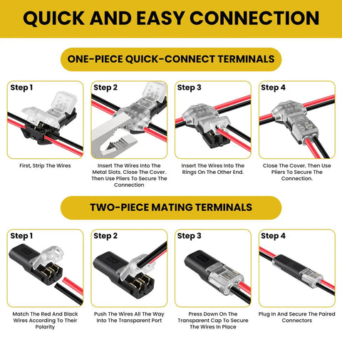 Step-by-step guide for using the Heavy Duty 62 Piece Solderless Wire Tap Connector Kit Featuring Five Quick Snap Sizes.