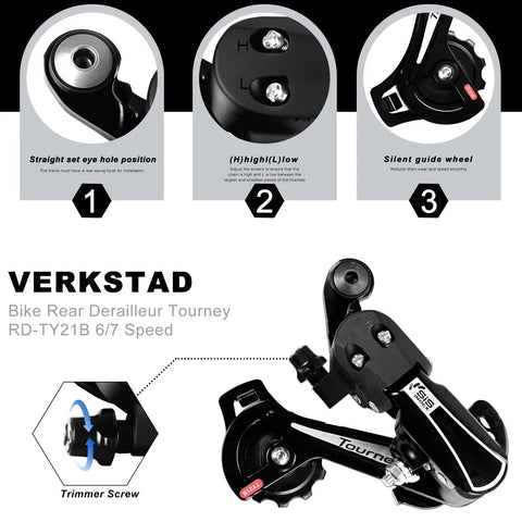Rear Derailleur RD-TY21B For Six Or Seven Speed Bikes Direct Mount Upgrade product diagram showing key features and adjustments