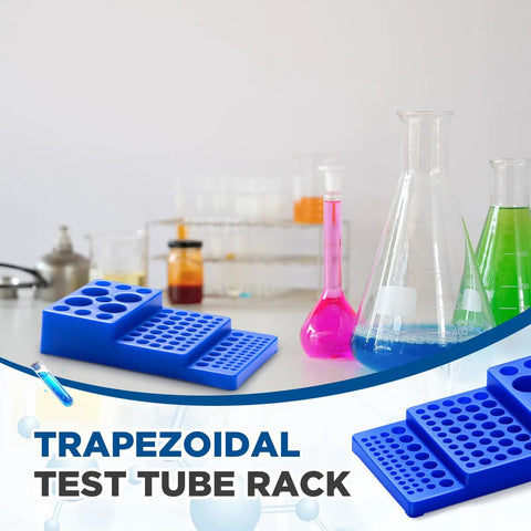 Multifunctional Test Tube Vial Rack Tray for 0.2ml to 50ml Tubes, Trapezoidal Stackable Blue Tube Holder on lab bench