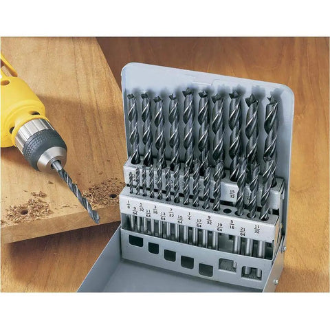 Deluxe Brad Point Bit Set 25-Piece Pack With One Eighth To One Half Inch Increments By One Sixty Fourth One Quarter Inch Shank Larger Bits Up To Three Eighth Inch Shank High Speed Steel Includes Steel Index For Woodworking DIYers