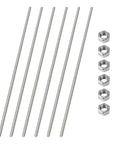 M4 200mm Stainless Steel Threaded Rods And Studs Beaded Garden Stakes Pack Of 6 With Nuts 304 Stainless Right Hand Threads 0.7mm Pitch