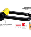 New York Fahgettaboutit Mini Bike U Lock With 18mm Hardened Shackle, Heavy Duty Anti Theft U Lock For Bikes, close-up view