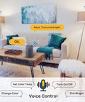 Living room with Smart WiFi RGBW A19 Light Bulbs With Remote Control, 800 Lumen Color Changing LED Bulbs 2700K To 6500K, voice control