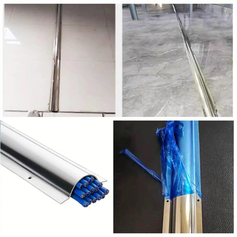 10 Pack Stainless Steel Floor Cable Covers For Cords Curved Cable Trunking Raceways, 4 panels showing floor applications.