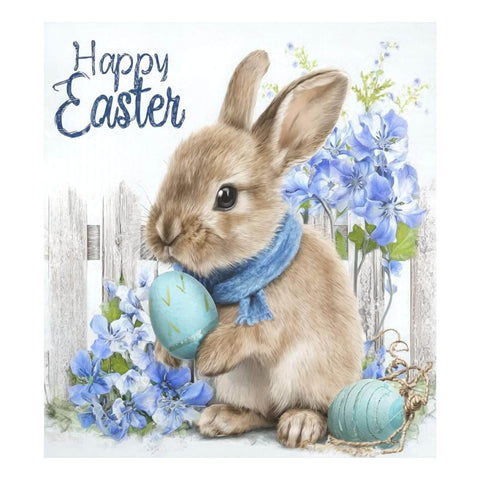 Cute Brown Bunny Egg Easter Magnetic Cover For Refrigerator Door And Dishwasher Front with flowers and Happy Easter sign.