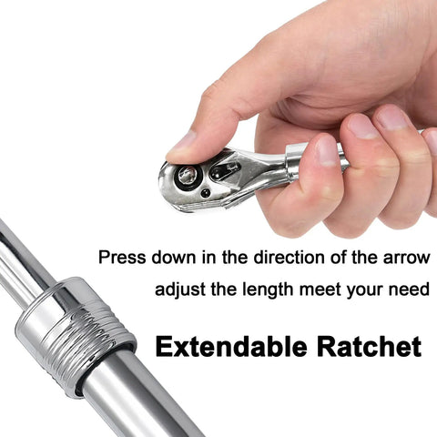 Extendable Ratchet Set With 1/4 Inch 3/8 Inch And 1/2 Inch Drive Sockets, 72-Tooth Quick Release Reversible CR-V Gear, Heavy Duty Torque Spanner Hand Tools With Soft Grip Ergonomic Handles
