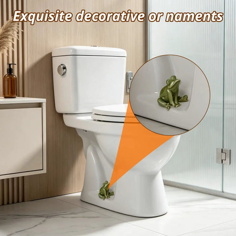 Six Piece Ceramic Frog Toilet Bolt Cover Set Includes Universal Screw Caps With Washers No Sweat Install Hardware Kit showcased on toilet.