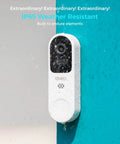 Front view of IP65 weather-resistant 2K Smart Video Doorbell With Chime And Battery Powered Wireless Security Camera on wall