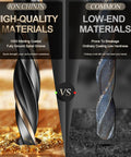 Twist drill bits shown side by side: gold HSS nitriding coated bit on the left and gray coated bit on the right.