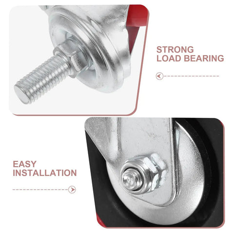 Close-up of Four Piece 3 Inch Stainless Steel Swivel Caster Wheels With Twin Locking Brakes showing strong load bearing design and easy installation details.